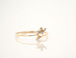 Minimalist Yellow Gold Band Ring with Diamond Floral Accent